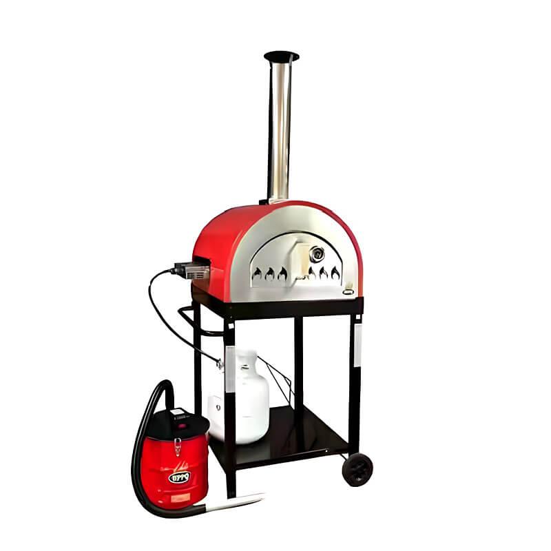 WPPO Traditional Red 25-Inch Dual Fueled Pizza Oven With Gas Attachment | Stainless Steel Door