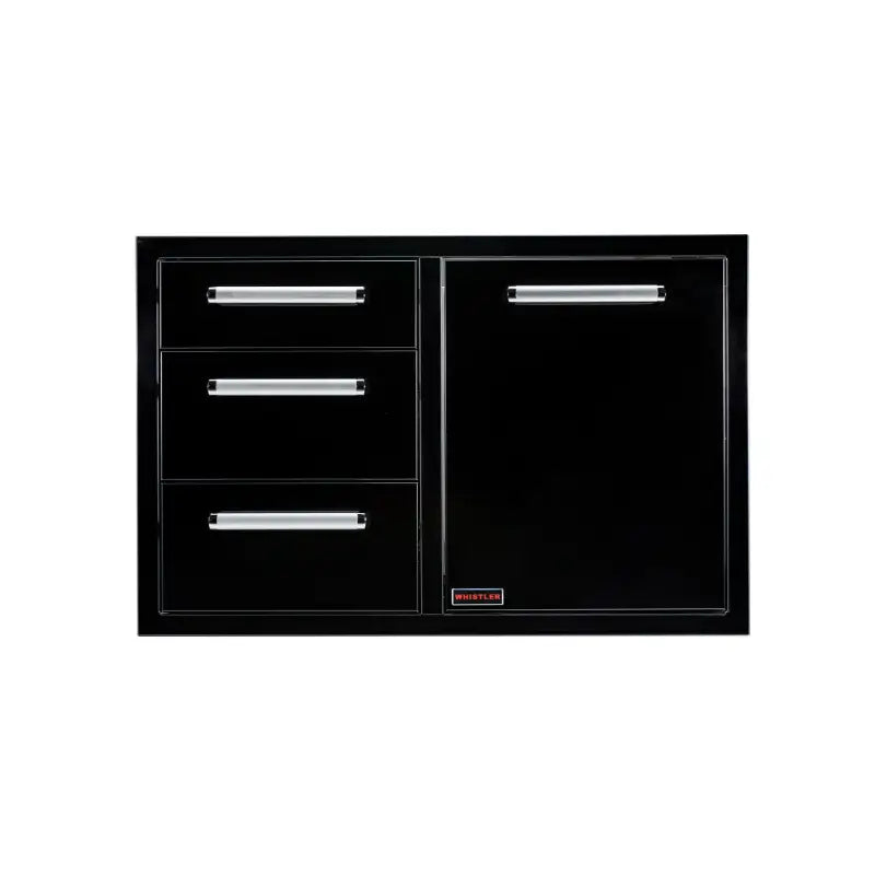 Whistler Black Triple Drawer & Trash Can Combo | Stainless Steel Handle