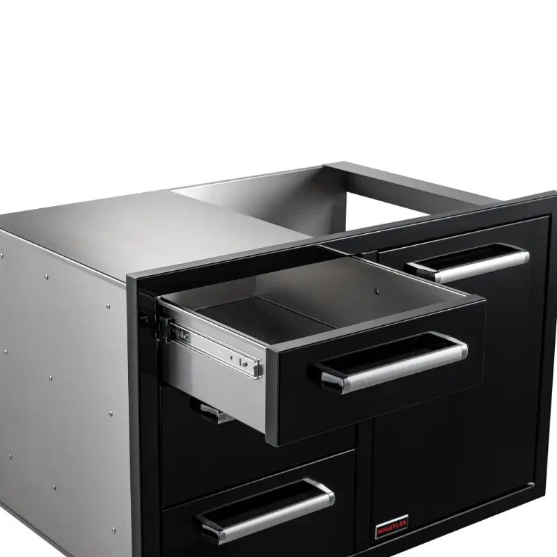 Whistler Black Triple Drawer & Trash Can Combo | 304 Stainless Steel