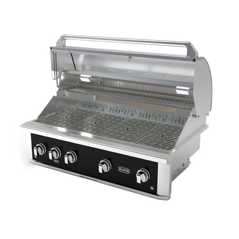 Wildfire Ranch Pro 42 Inch Black 304 Stainless Steel Built In Gas Grill | Hood Opened