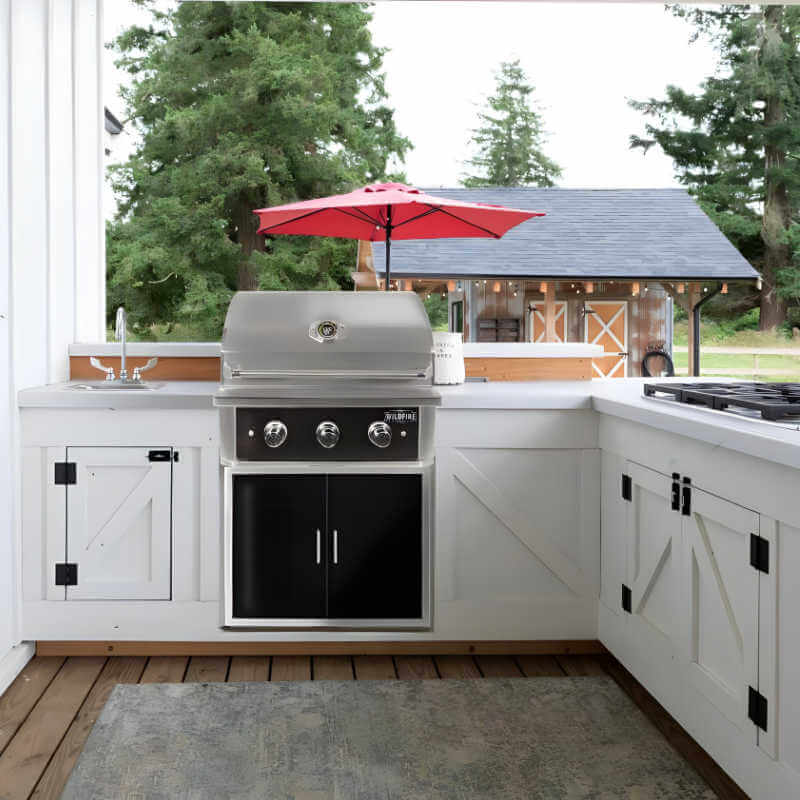 Wildfire Ranch Pro Black 304 Stainless Steel Gas Grill | Shown in Outdoor Kitchen