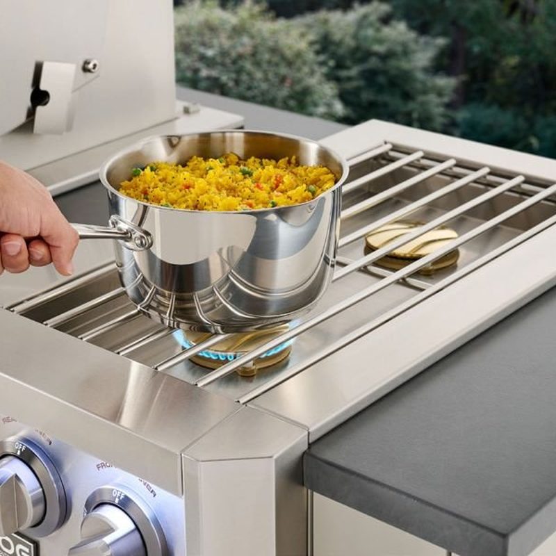 AOG Double Side Burner Outdoor Kitchen Lifestyle Cooking Side Dishes Pots Pans