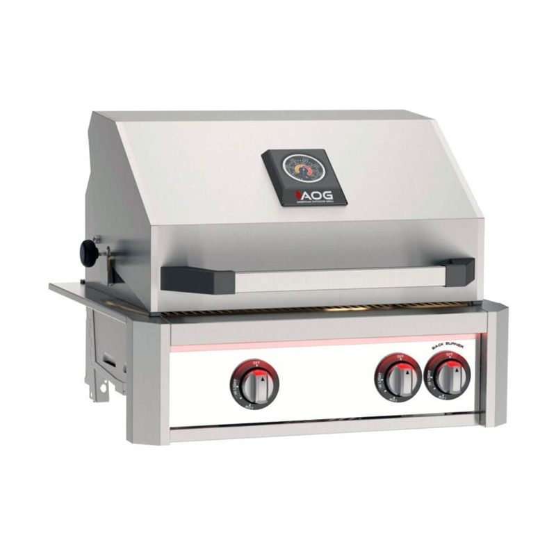 AOG L-Series 24-Inch Built-In Gas Grill Accent White Panel Hood Closed 2026