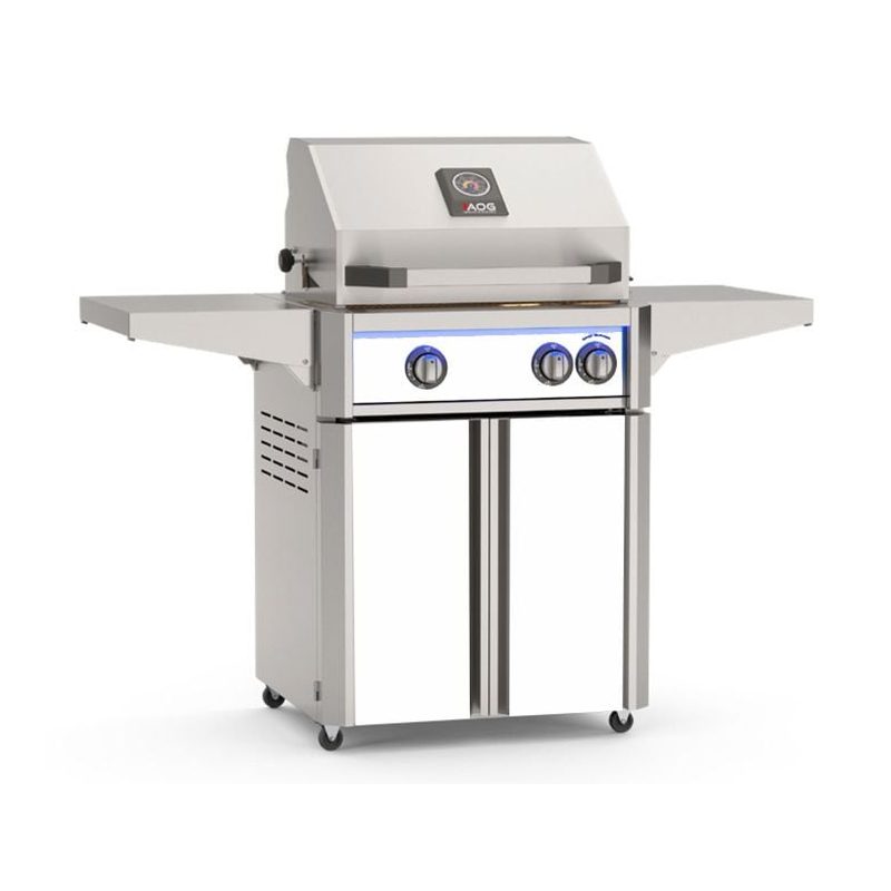 AOG L-Series 24-Inch Freestanding Gas Grill on Cart Accent White Panel Hood Closed 2026