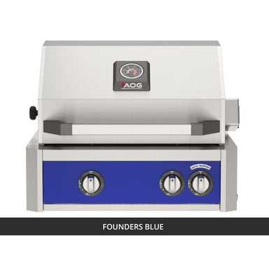 AOG L-Series 24-Inch Built-In Gas Grill Founders Blue Panel Hood Closed 2026