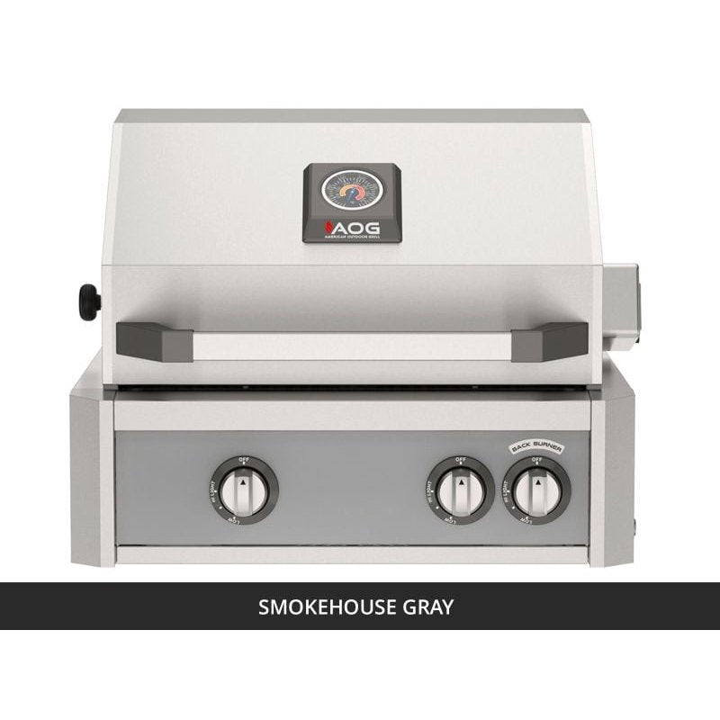 AOG L-Series 24-Inch Built-In Gas Grill Smokehouse Gray Panel Hood Closed 2026