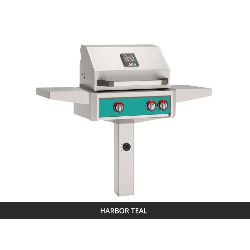 AOG L-Series 24-Inch Gas Grill on In-Ground Post Harbor Teal Panel 2026