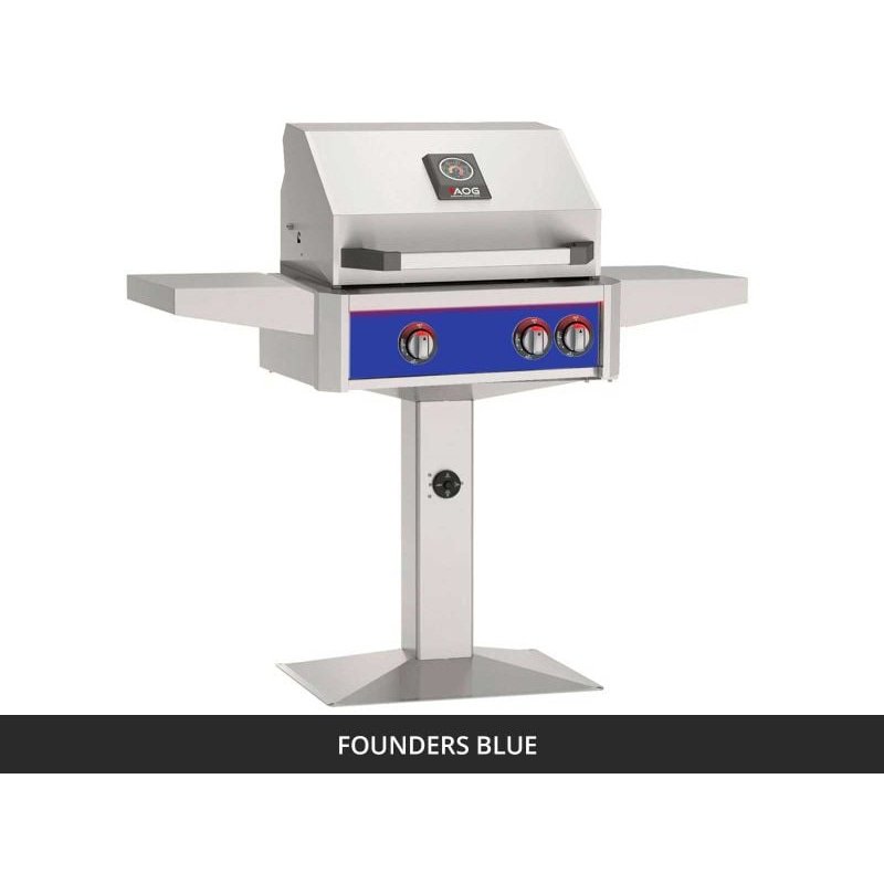 AOG L-Series 24-Inch Gas Grill on Patio Post Founders Blue Panel 2026