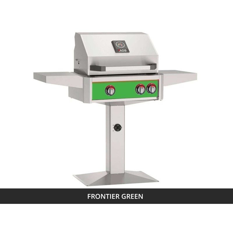 AOG L-Series 24-Inch Gas Grill on Patio Post Frontier Green Panel 2026