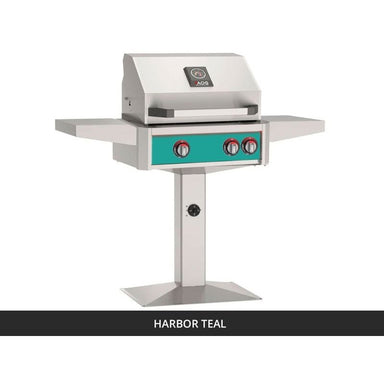 AOG L-Series 24-Inch Gas Grill on Patio Post Harbor Teal Panel 2026
