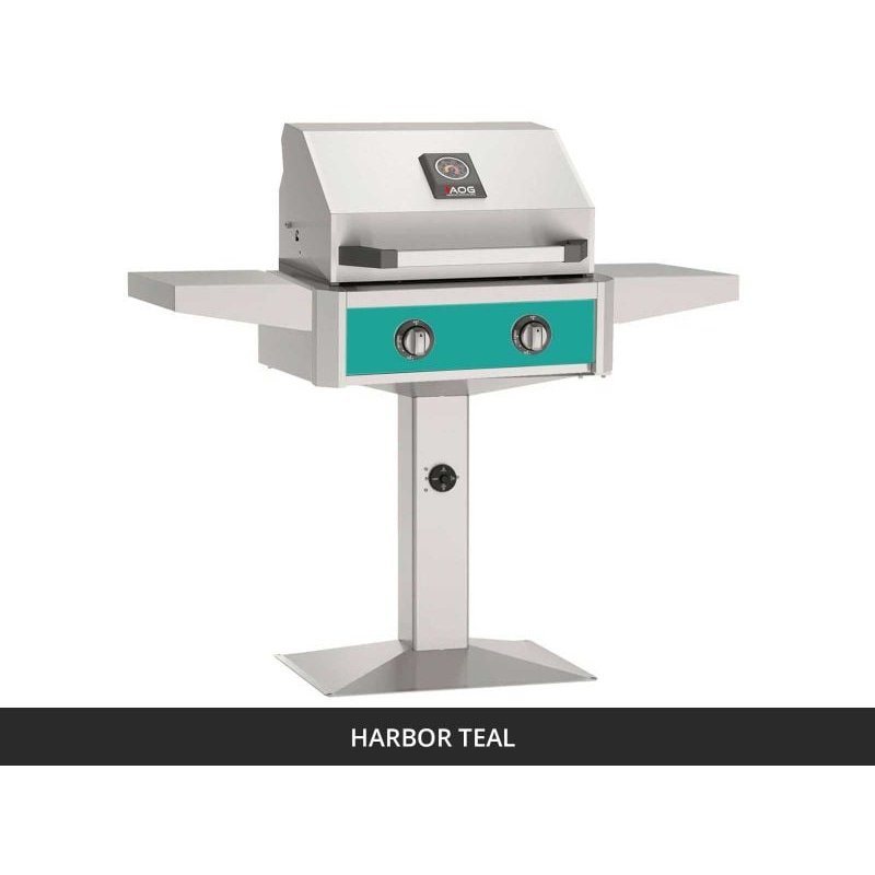 AOG T-Series 24-Inch Gas Grill on Patio Post Harbor Teal Panel 2026