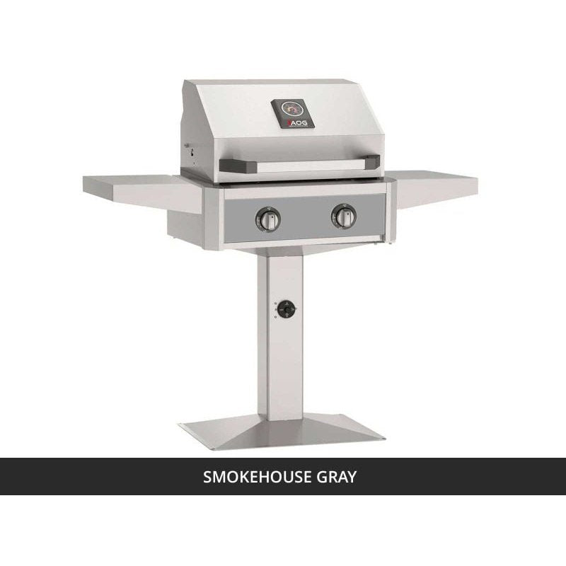 AOG T-Series 24-Inch Gas Grill on Patio Post Smokehouse Gray Panel 2026