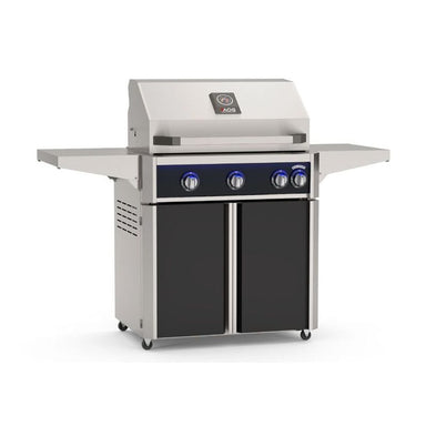 AOG L-Series 30-Inch Freestanding Gas Grill on Cart Accent Black Panel Hood Closed 2026