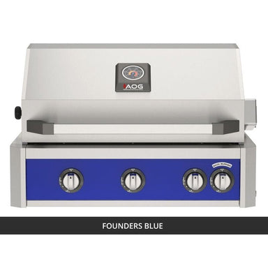 AOG L-Series 30-Inch Built-In Gas Grill Founders Blue Panel Hood Closed 2026