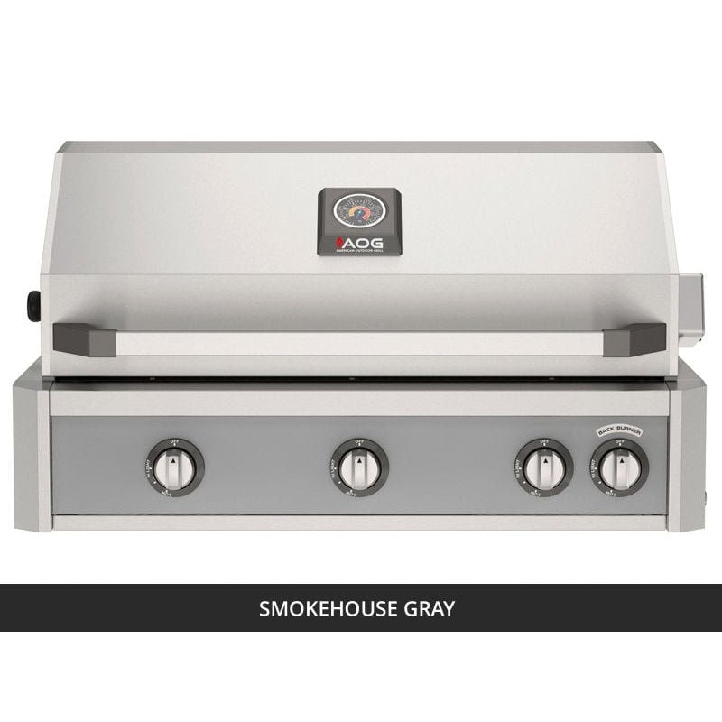 AOG L-Series 30-Inch Built-In Gas Grill Smokehouse Gray Panel Hood Closed 2026