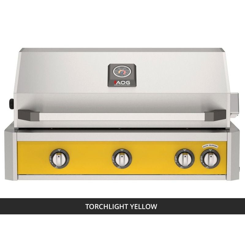 AOG L-Series 30-Inch Built-In Gas Grill Torchlight Yellow Panel Hood Closed 2026