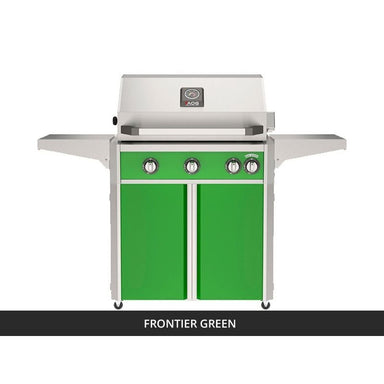AOG L-Series 30-Inch Freestanding Gas Grill on Cart Frontier Green Panel Hood Closed 2026