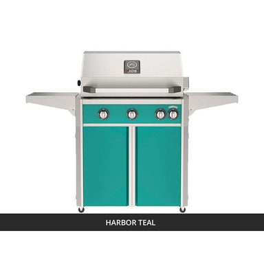 AOG L-Series 30-Inch Freestanding Gas Grill on Cart Harbor Teal Panel Hood Closed 2026
