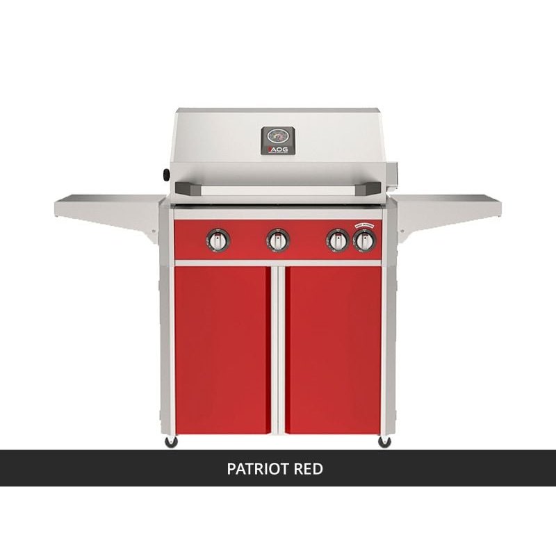AOG L-Series 30-Inch Freestanding Gas Grill on Cart Patriot Red Panel Hood Closed 2026