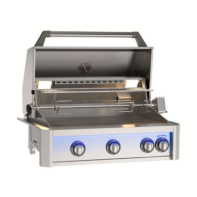 AOG 36-Inch L-Series Built-In Gas Grill Hood Open Rotisserie and Infrared Backburner