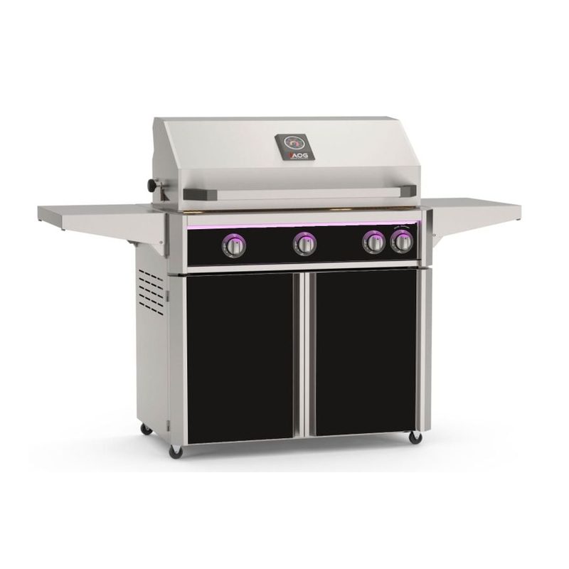 AOG L-Series 36-Inch Freestanding Gas Grill on Cart Accent Black Panel Hood Closed 2026