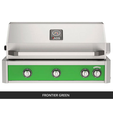 AOG L-Series 36-Inch Built-In Gas Grill Frontier Green Panel Hood Closed 2026