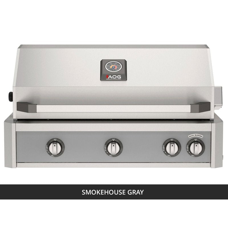 AOG L-Series 36-Inch Built-In Gas Grill Smokehouse Gray Panel Hood Closed 2026