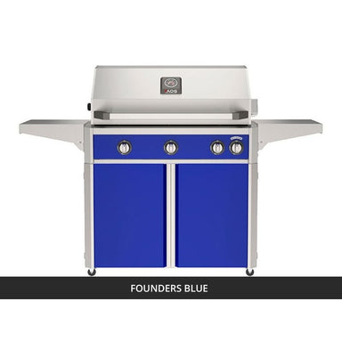 AOG L-Series 36-Inch Freestanding Gas Grill on Cart Founders Blue Panel Hood Closed 2026