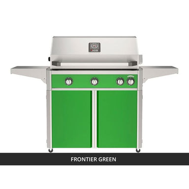 AOG L-Series 36-Inch Freestanding Gas Grill on Cart Frontier Green Panel Hood Closed 2026