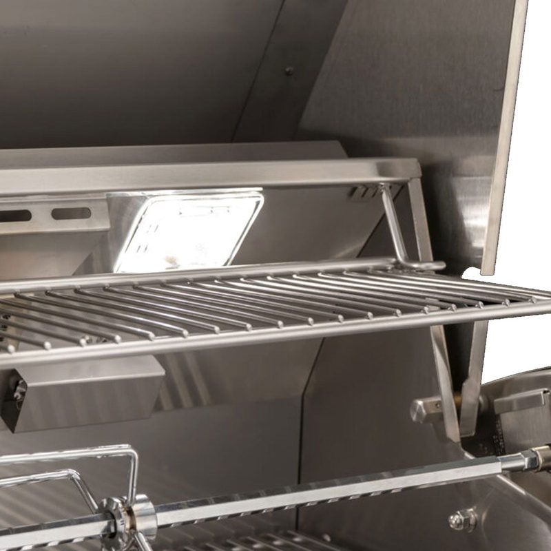 AOG L-Series Grill Interior Warming Rack and Rotisserie Motor Detail