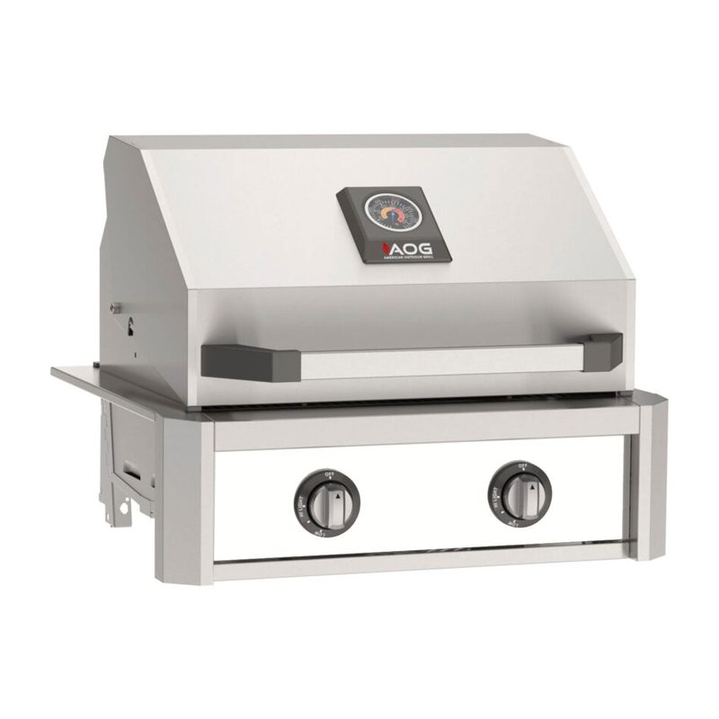 AOG T-Series 24-Inch Built-In Gas Grill Accent White Panel Hood Closed 2026