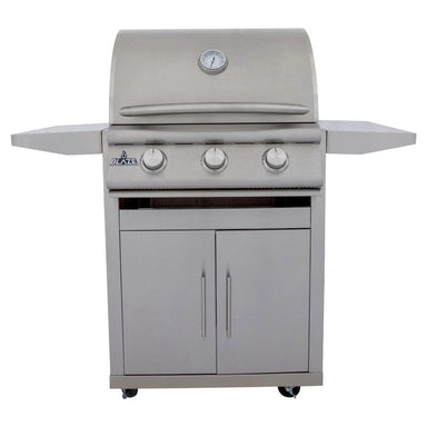 Blaze BCM 25-Inch 3-Burner Freestanding Gas Grill on Stainless Steel Cart BLZ-3BCM Front View Lid Closed