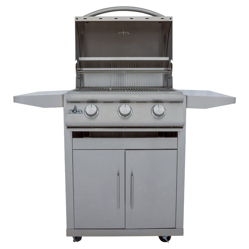 Blaze BCM 25-Inch 3-Burner Freestanding Gas Grill on Cart BLZ-3BCM Lid Open Showing Cooking Surface