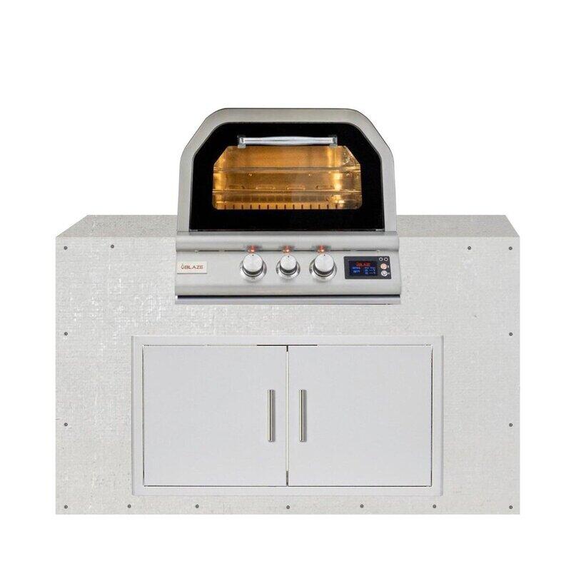 EZ Finish 60-Inch Ready-to-Finish Module w/ Blaze 26-Inch Outdoor Pizza Oven & Double Door