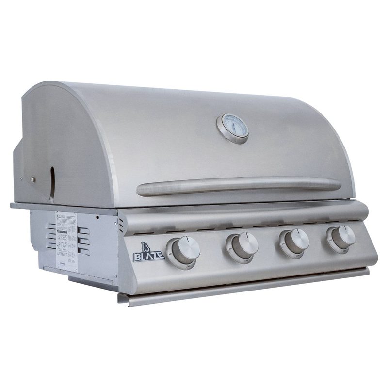 Blaze BCM 32-Inch 4-Burner Built-In Gas Grill BLZ-4BCM Angled View Showing Double-Lined Hood