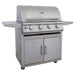 Blaze BCM 32-Inch 4-Burner Freestanding Gas Grill on Cart BLZ-4BCM Angled View with Side Shelves