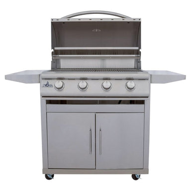 Blaze BCM 32-Inch 4-Burner Freestanding Gas Grill on Cart BLZ-4BCM Lid Open Showing Cooking Surface