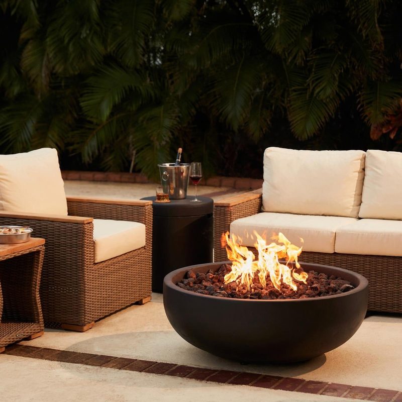 Blaze 38-Inch Round Concrete Propane Fire Bowl Phantom BLZ-38-FBOWL-LP Lifestyle Patio Lit