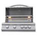 Blaze Premium LTE+ 32-inch built-in gas grill with hood open and interior halogen lights on