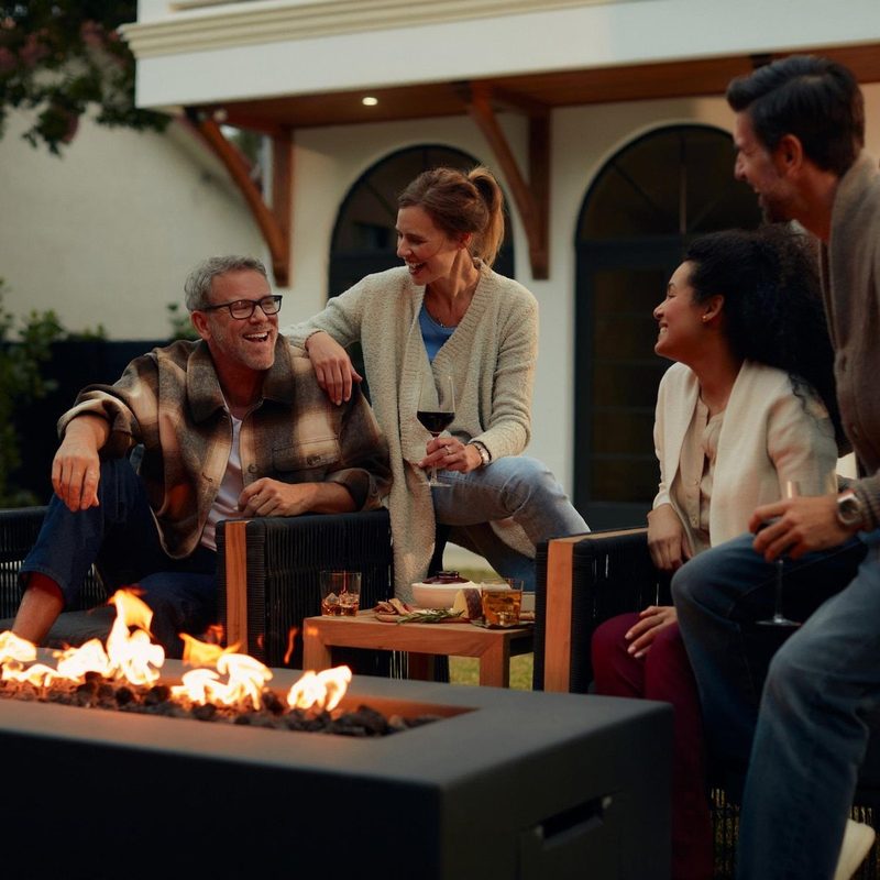 Blaze 60-Inch Rectangular Concrete Fire Pit Table Phantom Lifestyle Patio Gathering