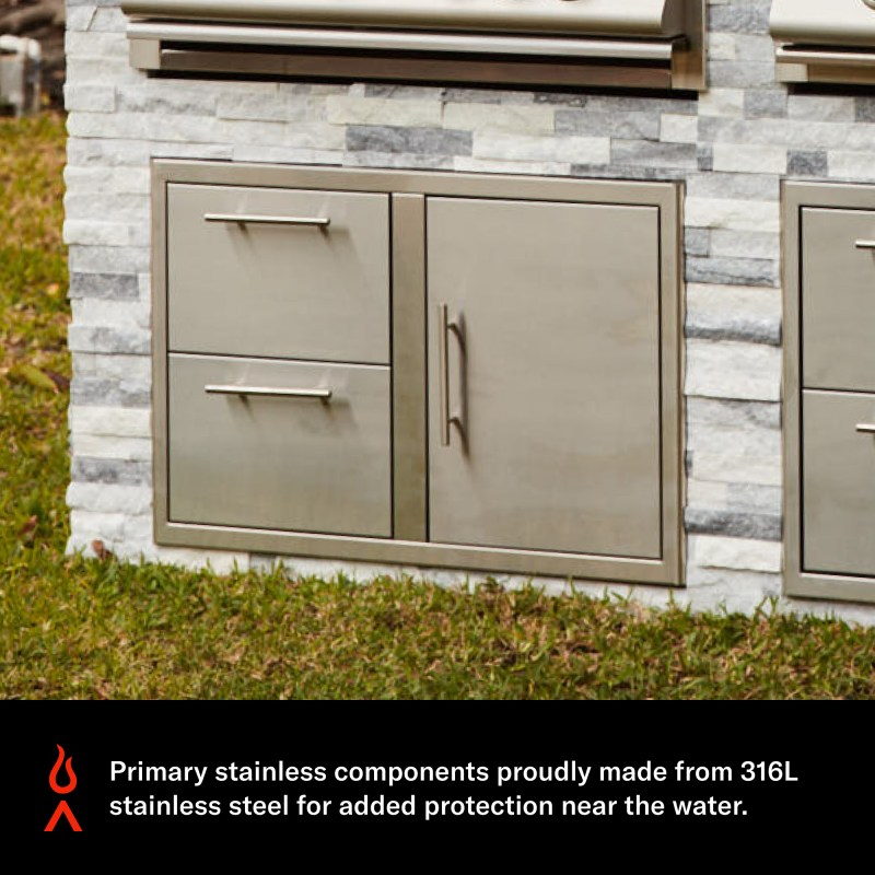 Blaze Marine Grade Door And Double Drawer Combo Installed In Outdoor Kitchen Island