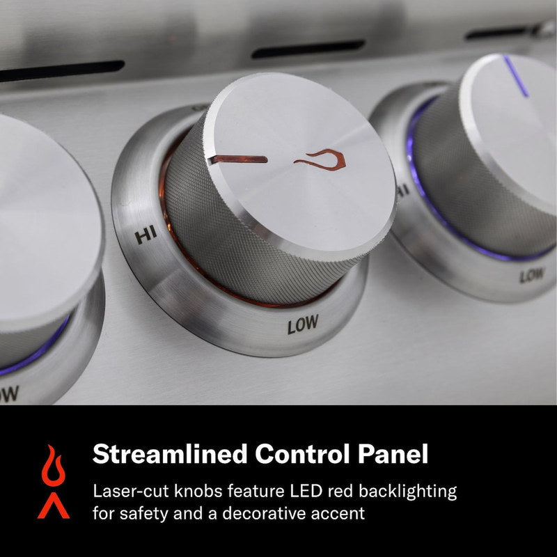 Blaze LTE+ grill streamlined control panel with laser-cut LED backlit knobs