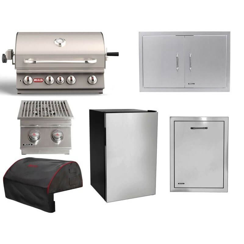 Bull 6-Piece Angus 30-Inch 4-Burner Gas Grill Outdoor Kitchen Package | 75,000 BTU, 304 Stainless Steel