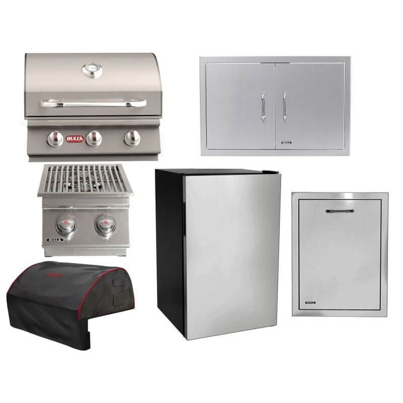 Bull 6-Piece Steer 25-Inch 3-Burner Gas Grill Outdoor Kitchen Package | 45,000 BTU, 304 Stainless Steel