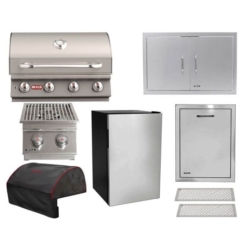 Bull 8-Piece Lonestar Select 30-Inch 4-Burner Gas Grill Outdoor Kitchen Package | 60K BTU, 304 Stainless Steel