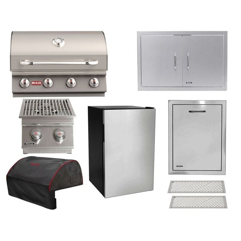 Bull 8-Piece Outlaw 30-Inch 4-Burner Gas Grill Outdoor Kitchen Package | 60,000 BTU, 304 Stainless Steel