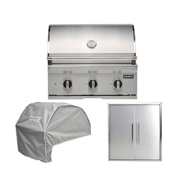 Coyote 3-Piece C-Series 30-Inch 3-Burner Gas Grill Outdoor Kitchen Package — 45,000 BTU, 304 Stainless Steel