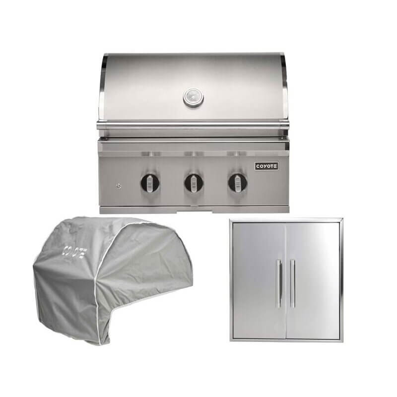 Coyote 3-Piece SL-Series 30-Inch 2-Burner Gas Grill Outdoor Kitchen Package — 50,000 BTU, 304 Stainless Steel
