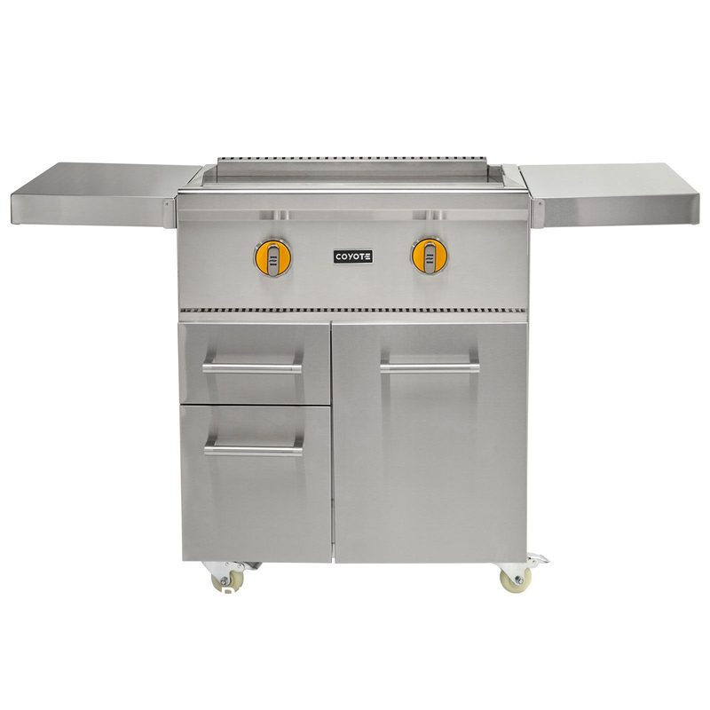 Coyote Freestanding Flat Top Grill | Yellow Knobs