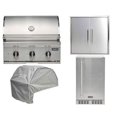 Coyote 4-Piece C-Series 30-Inch 3-Burner Gas Grill Outdoor Kitchen Package — 45,000 BTU, 304 Stainless Steel